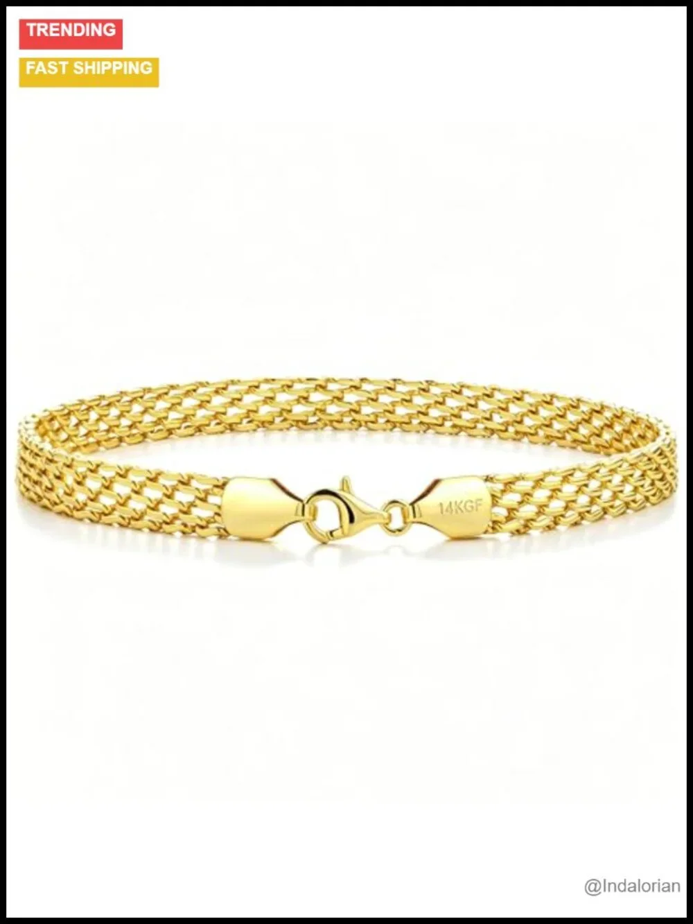 14K Gold Filled Dainty Mesh Link Chain Bracelet Women Men Waterproof